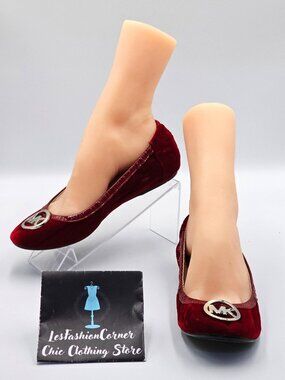 Michael Kors Women's Red Velvet Fulton Logo Emblem Ballet Flat Size 7 2510
